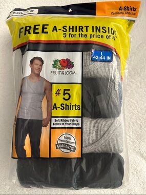Fruit of the Loom Men’s Ribbed A-Shirts 5-Pack for the price of 4 - Black & Gray